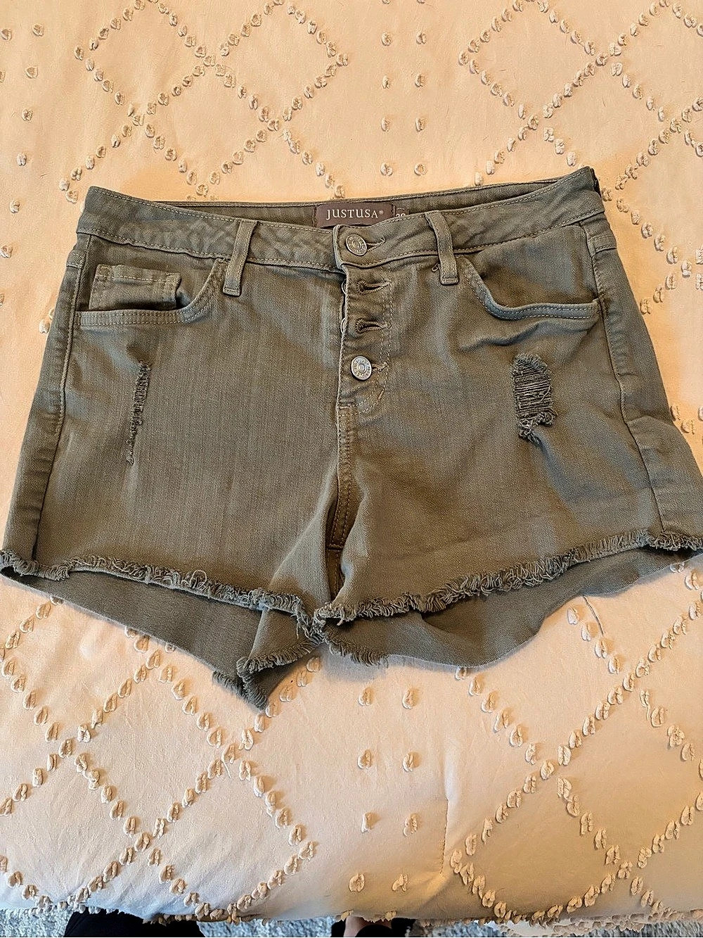 Just USA Distressed Denim Shorts in Green